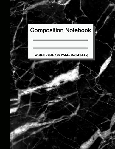 Composition Notebook: Black Marble Wide Ruled Composition Notebook